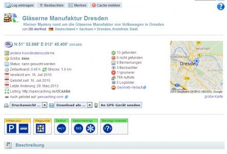 So sieht ein Cache-Listing auf www.opencaching.de aus © Opencaching.de So sieht ein Cache-Listing auf www.opencaching.de aus © Opencaching.de