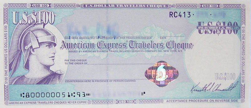 Ein Reisescheck über 100 USD von American Express © Valentin Wittich/Wikipedia Ein Reisescheck über 100 USD von American Express © Valentin Wittich/Wikipedia