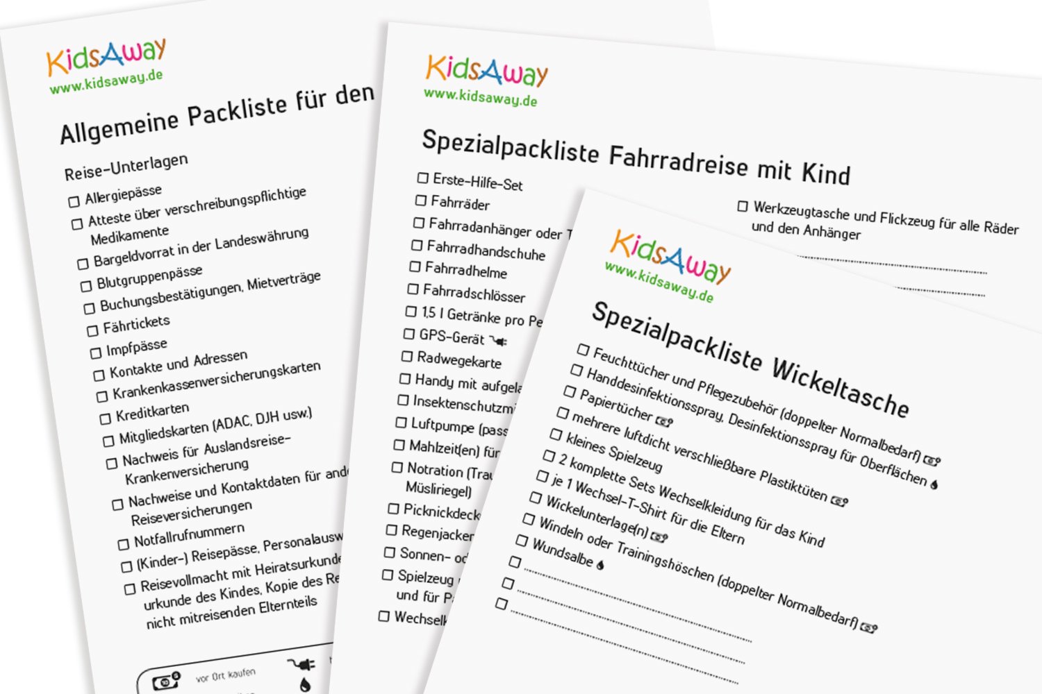 Kostenlose Packlisten für den Urlaub mit Baby und Kind © KidsAway.de