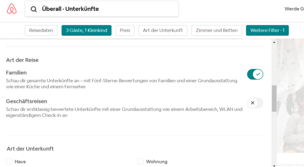 Airbnb Familienfilter